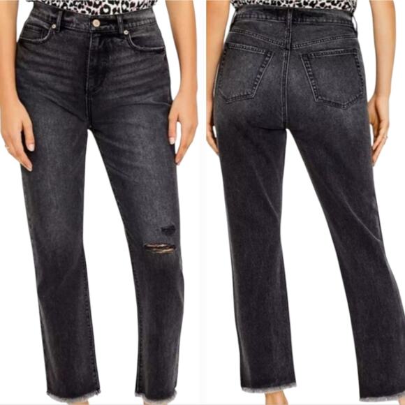 LOFT Modern Straight Leg Jeans Distressed Raw Hem‎ Black Wash Size 30 New - Picture 1 of 15
